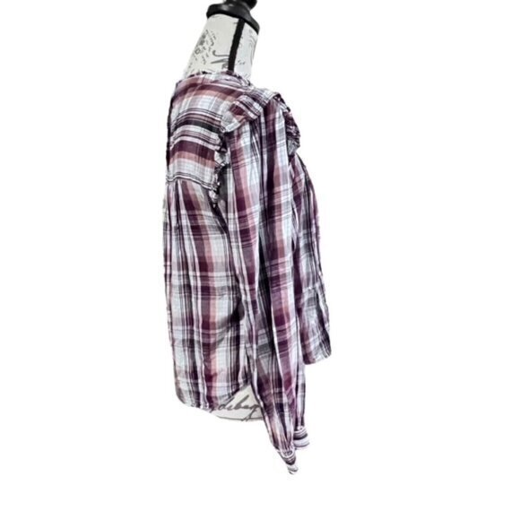 Ann Taylor LOFT Womens Button Up Shirt Blouse Medium Long Sleeve Plaid High Neck - Picture 9 of 14